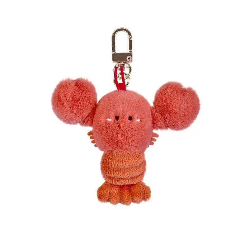 Soft seafood Keychain Lobster Simulation Fluffy abalone lobster clam oyster Keyring Kawaii Cartoon Plush Pendant Birthday Gift