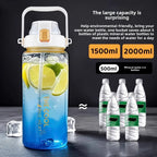 1.5/2 liter Water Bottle Portable Plastic Sports Bottle With Straw Strap Large Tumbler Gym Travel Juice Drinking Bottle BPA Free