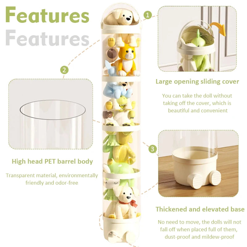 Doll storage Box Transparent Bucket Moistureproof Stuffed Animal Storage Tube Children's toy Organizer Home Organization