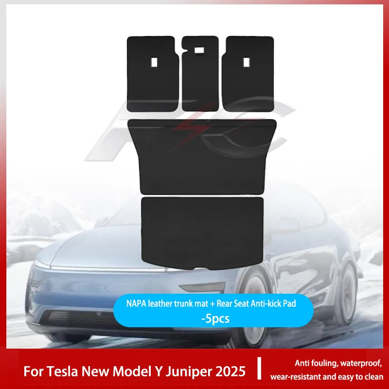 For Tesla New Model Y Juniper 2025 Leather Trunk Mats Rear Seat Back Protector Pad Backrest All Weather Liner Pet Anti-kick Pad