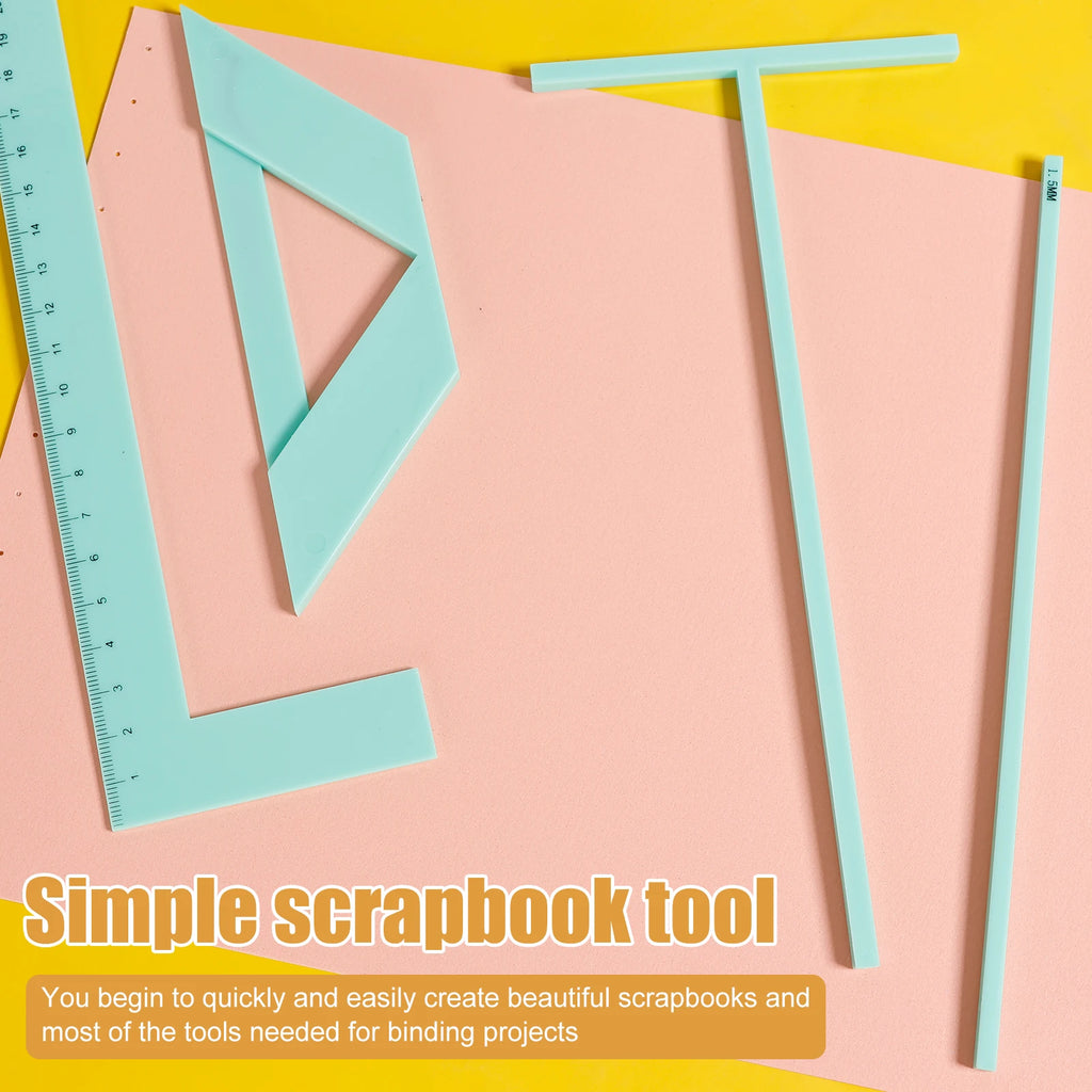14/4Pcs Scrapbooking Tool Book binding kit Starter Notebook DIY Craft Complete Bookbinding Ruler Templates Notebook Journal