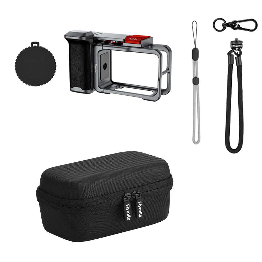 Flymile Action 5 Pro Camera Grip Holder Metal Cage for DJI Action 5 Pro/Action 4 Accessories Shutter Button Photography Handle