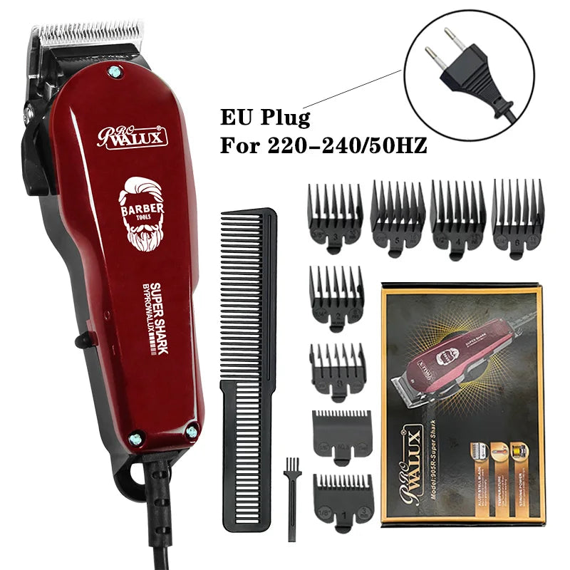 WALUX 10W Professional AC Powerful Hair Clipper EU Plug Or US Plug Hair Trimmer with 8 Guide Combs 2M Cord Home Barber Shaver
