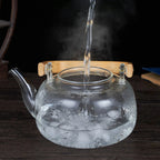 1000/1200ml Teapot High Borosilicate Glass Chinese Tea Ceremony Clear Teapot with Filter Wood Handle for Electric Ceramic Stove