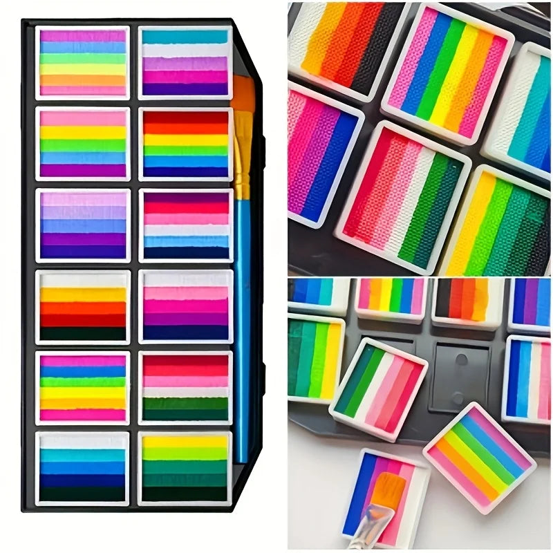65-Color Face & Body Paint Palette with 32 Stencils, Bright Long-Lasting Makeup, 100g