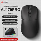 AJAZZ AJ179 PRO PAW3395 Lightweight Wired Wireless Mouse with Magnetic Charging Base Ergonomic Macro Gaming Mouse for PC Laptop