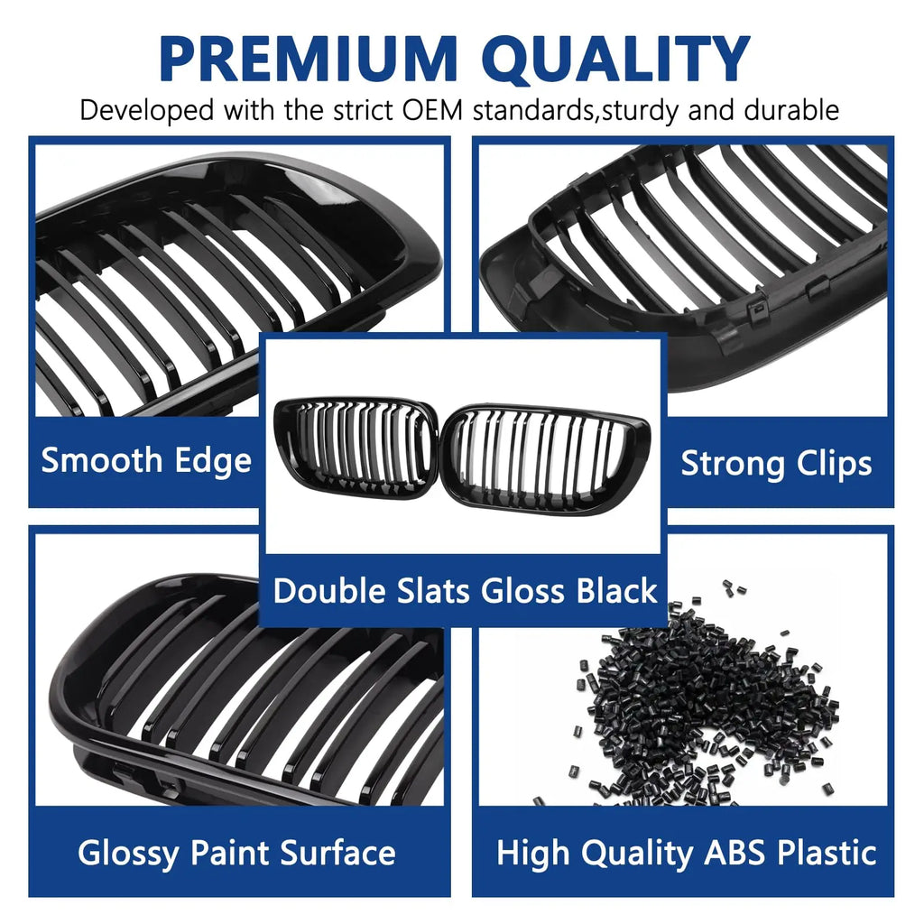 E46 Grille Front Kidney Grill For BMW 3 Series 2002-2005 E46 4-Door 320i 325i 325xi 330i 330xi Double Slats Black Grill
