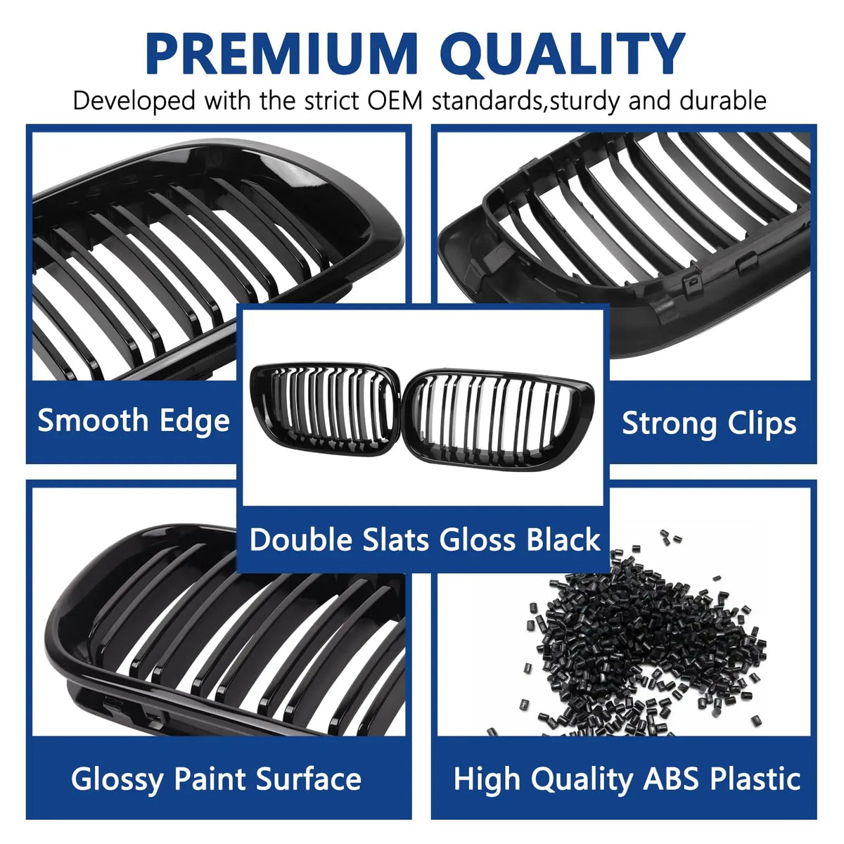 E46 Grille Front Kidney Grill For BMW 3 Series 2002-2005 E46 4-Door 320i 325i 325xi 330i 330xi Double Slats Black Grill