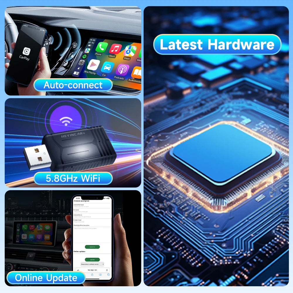HEYINCAR Baidu Carlife to Carplay Wireless Adapter Auto Connect, Supports Online Music, Map Navigation