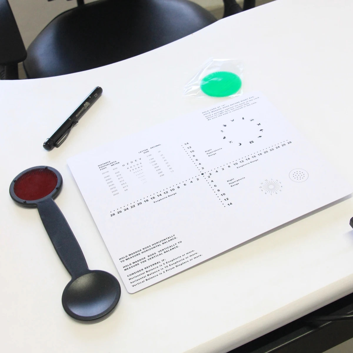 Near Phoria Vision Test Card with Pen light and Maddox Occluder Kit Esophoria Exophoria Horizontal and Vertical Tester