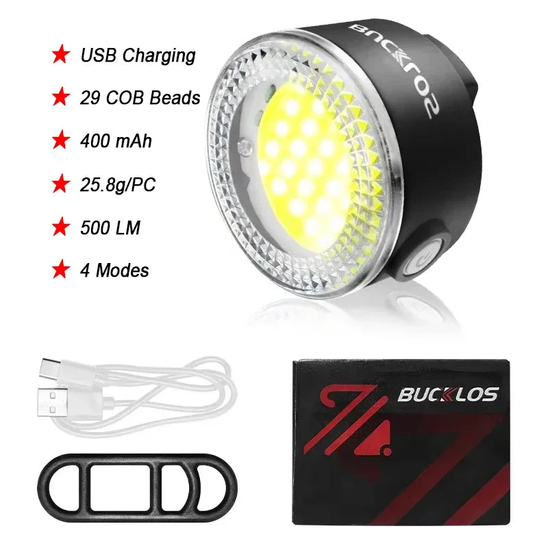 BUCKLOS USB Rechargeable Bike Light COB/LED Waterproof Headlight or Taillight 1100mAh