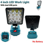 LED work light for Makita 14.4V/18V Li-ion battery, 3in/4in, USB option, black/blue