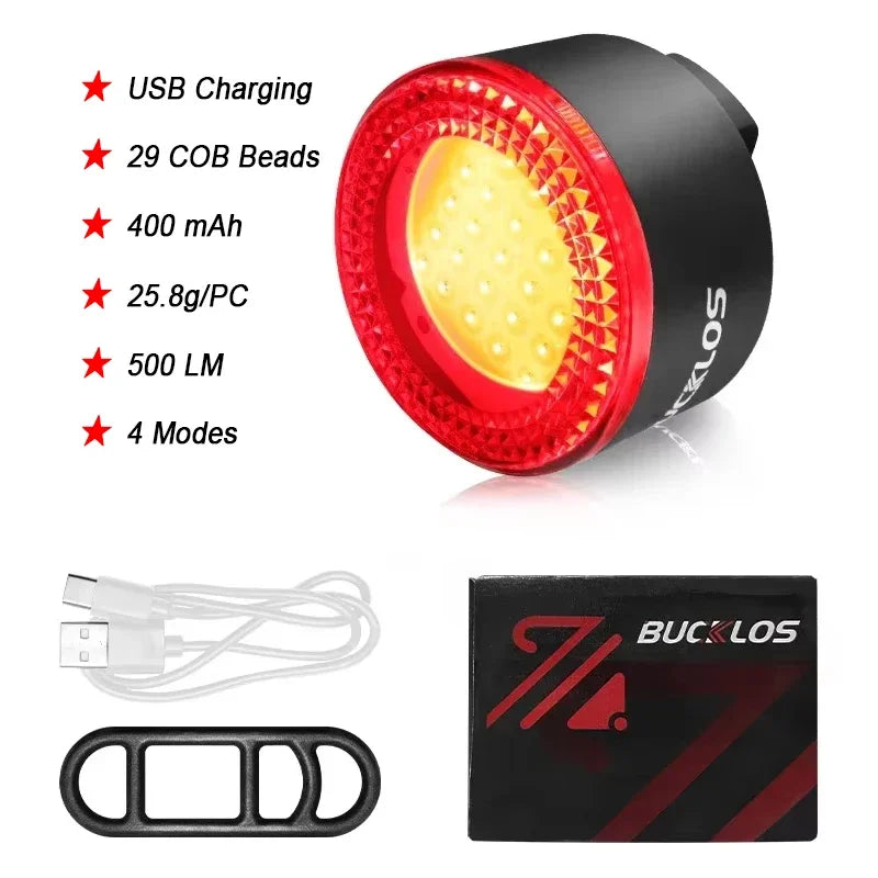 BUCKLOS USB Rechargeable Bike Light COB/LED Waterproof Headlight or Taillight 1100mAh