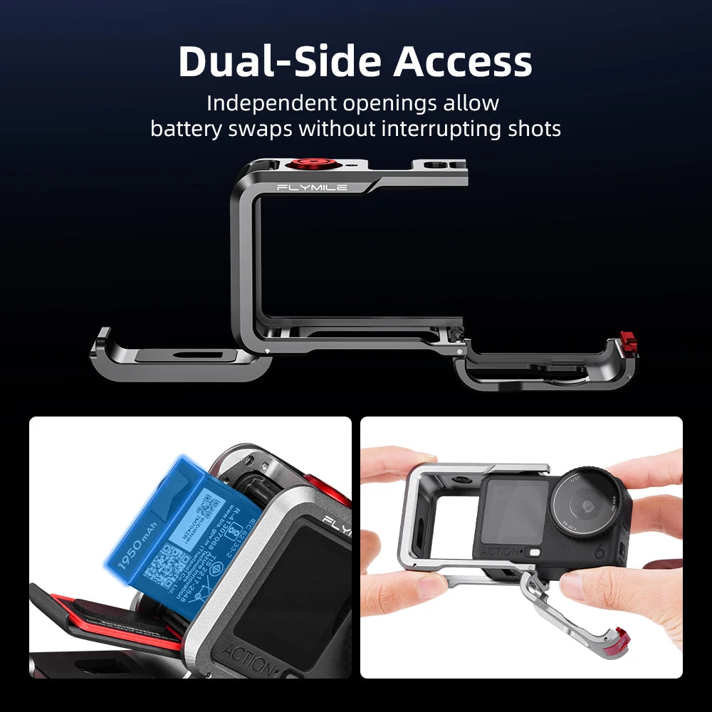 Flymile Action 6 Metal Cage Protective Case Aluminum Alloy Shell Cold Shoe Mount Adapter for DJI Action 6 Creator Accessories