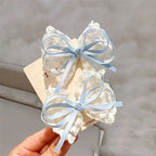 2Pcs Elegant Lace Bow Hairpins Women Fashion Red Ribbon White Floral Design Travel Casual Hair Accessory Elegant Hair Clip