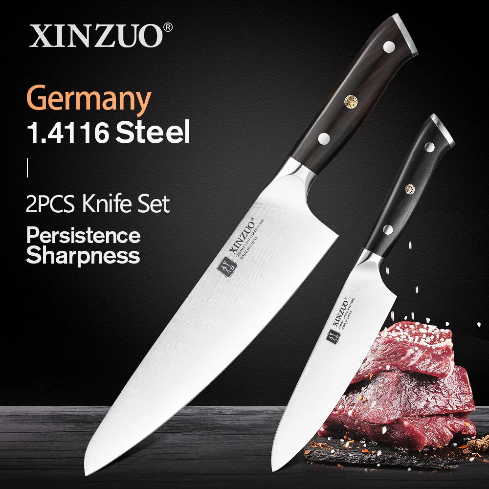 XINZUO 1pc-5pcs Kitchen Knives Set German 1.4116 Steel Chef Cleaver Santoku Utility Paring Knife Nature Ebony Wood Handle