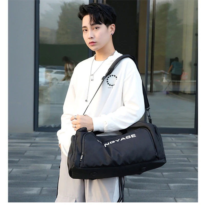 Gym Sports Bag for Men Travel Fitness Duffle Shoe Pocket Luggage Duffel Waterproof Tote Handbags Weekend Shoulder Outdoors Bag