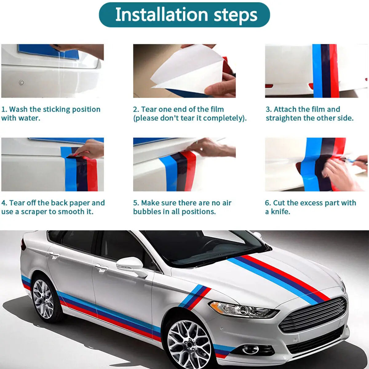 Car Sticker M Color Stripes Rally Side Hood Racing Motorsport Vinyl Decal Sticker Strip Bumper Engine Cover For BMW 117"/4.5m