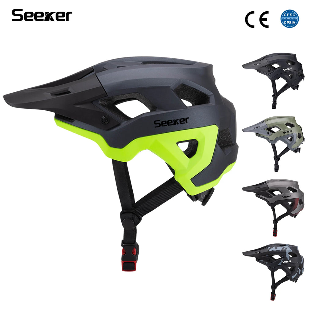 Seeker matte color-blocking cycling helmet, lightweight breathable protective helmet for downhill mountain bikes, adjustable siz