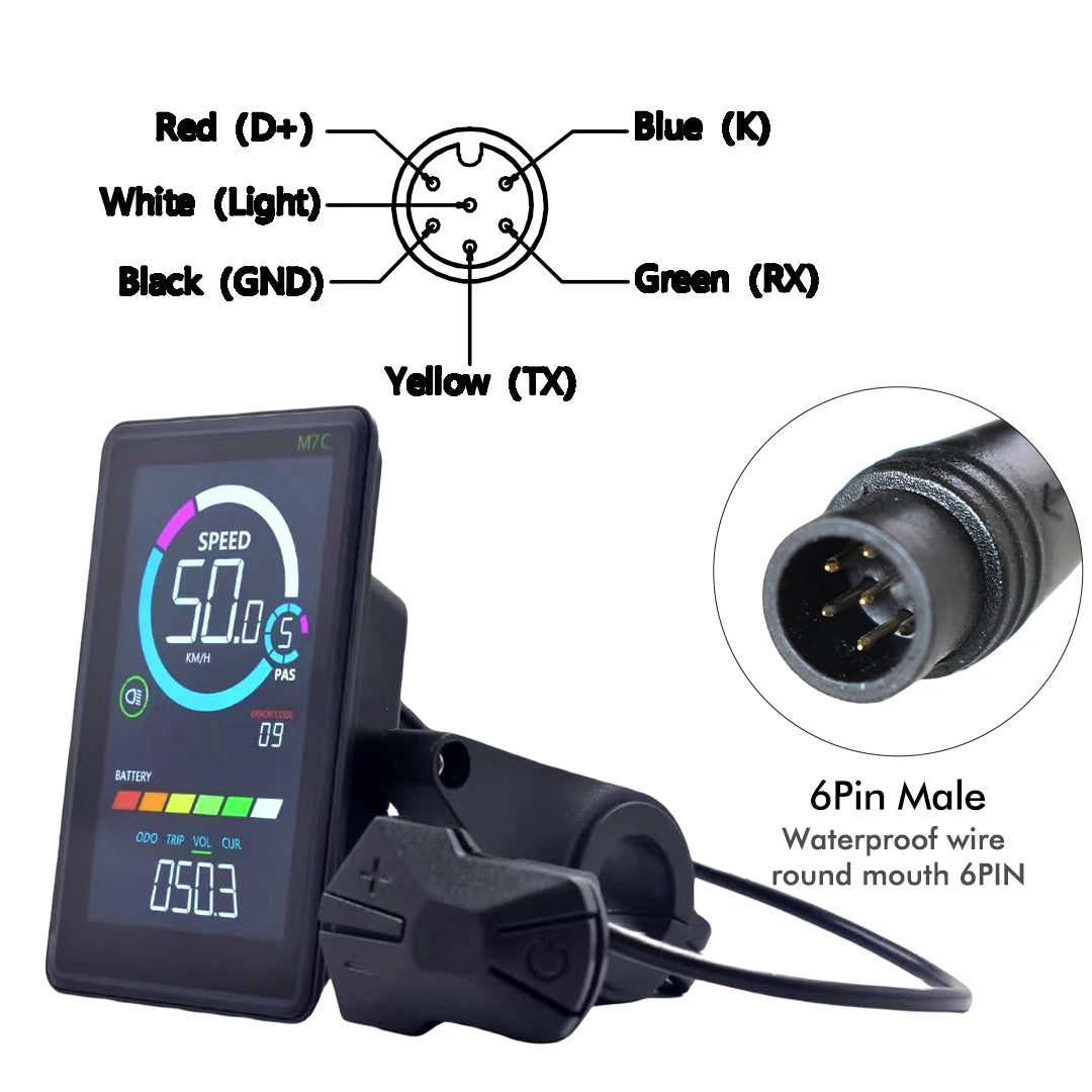 M7C-2 Electric Bike LCD Display Meter UART2 with USB, 24V-60V, 5/6 Pin Options