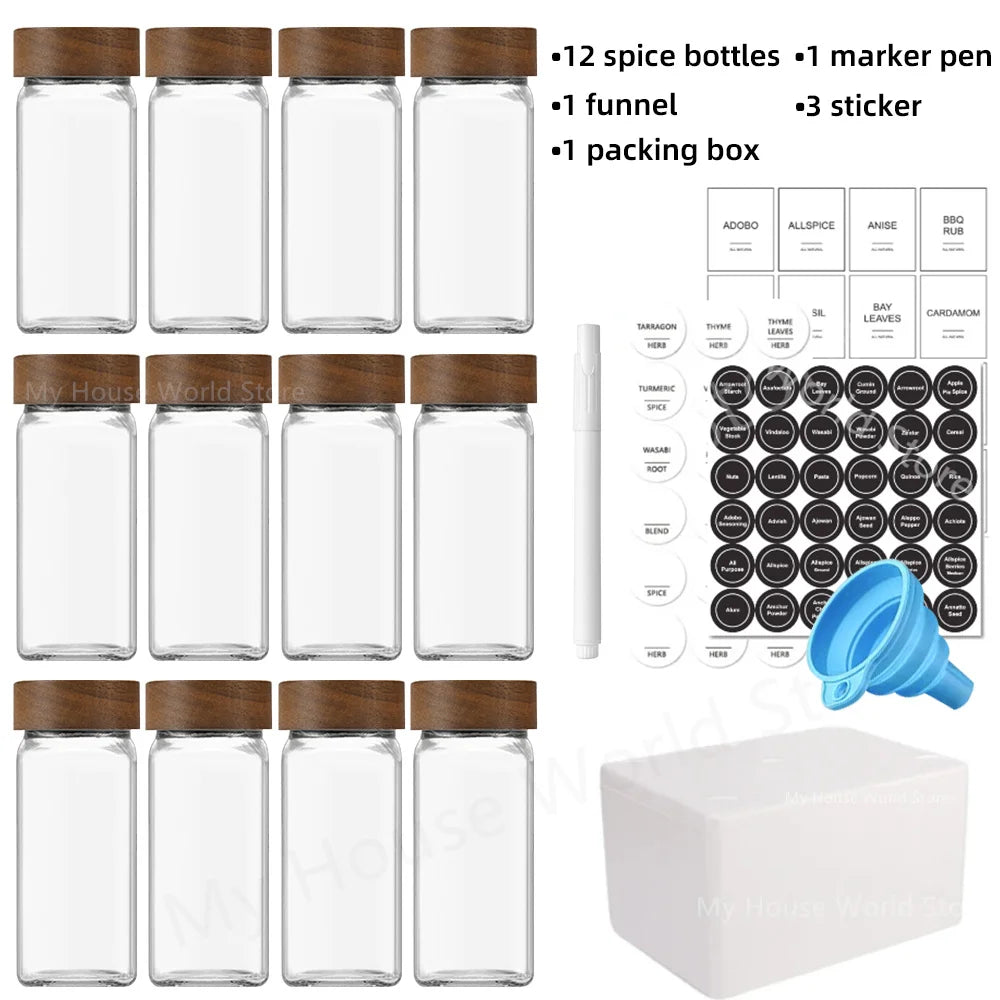 13Pcs Glass Spice Jars with Bamboo Lids 4oz Glass Jars Spice Jar Set Seasoning Jars Organizer Storage Bottles for Spice Rack