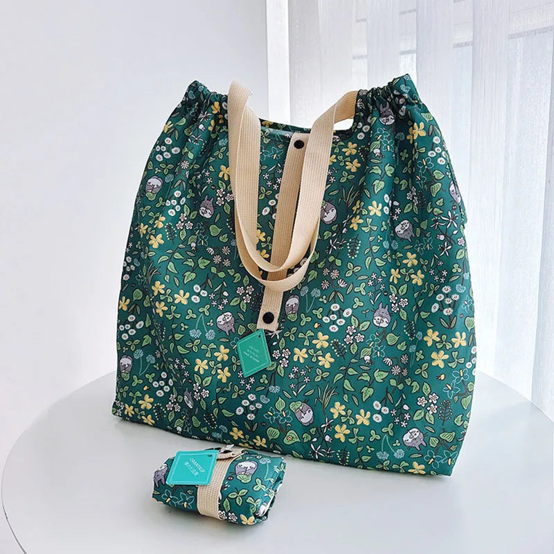 16L Large Capacity Japanese Style Casual Handbag Folding Supermarket Shopper Bag Lovely Travel Accessory
