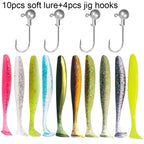14PCS Gear Kit 10PCS Soft Lure 5.5cm 7cm 10cm T Tail Worm 4PCS Jigging Head Hook 3g 5g 10g Metal Jig Fishing Pesca Swimbait Bait