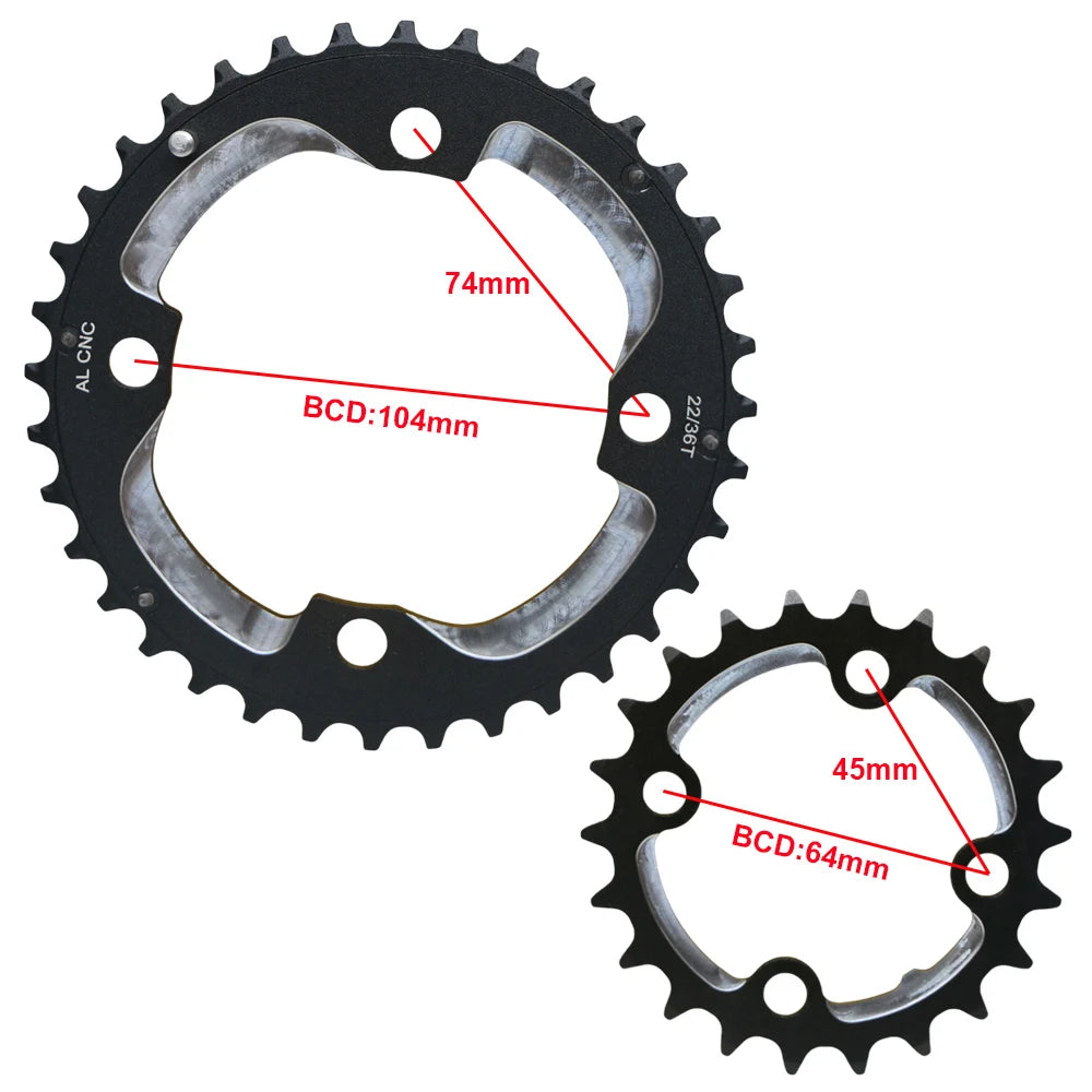 Aluminum Alloy 7075 22T 36T 64/104BCD MTB Bike Crankset Chainring Tooth plate Bicycle Double Chainwheel Sprockets for shimano