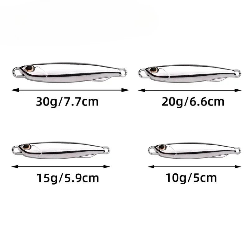 10pcs/pack Fishing Metal Jig Lures 20g 30g 40g Plating Silvery Metal Jig Lure Fishing Bait Fishing Lure Saltwater Bass Tackle