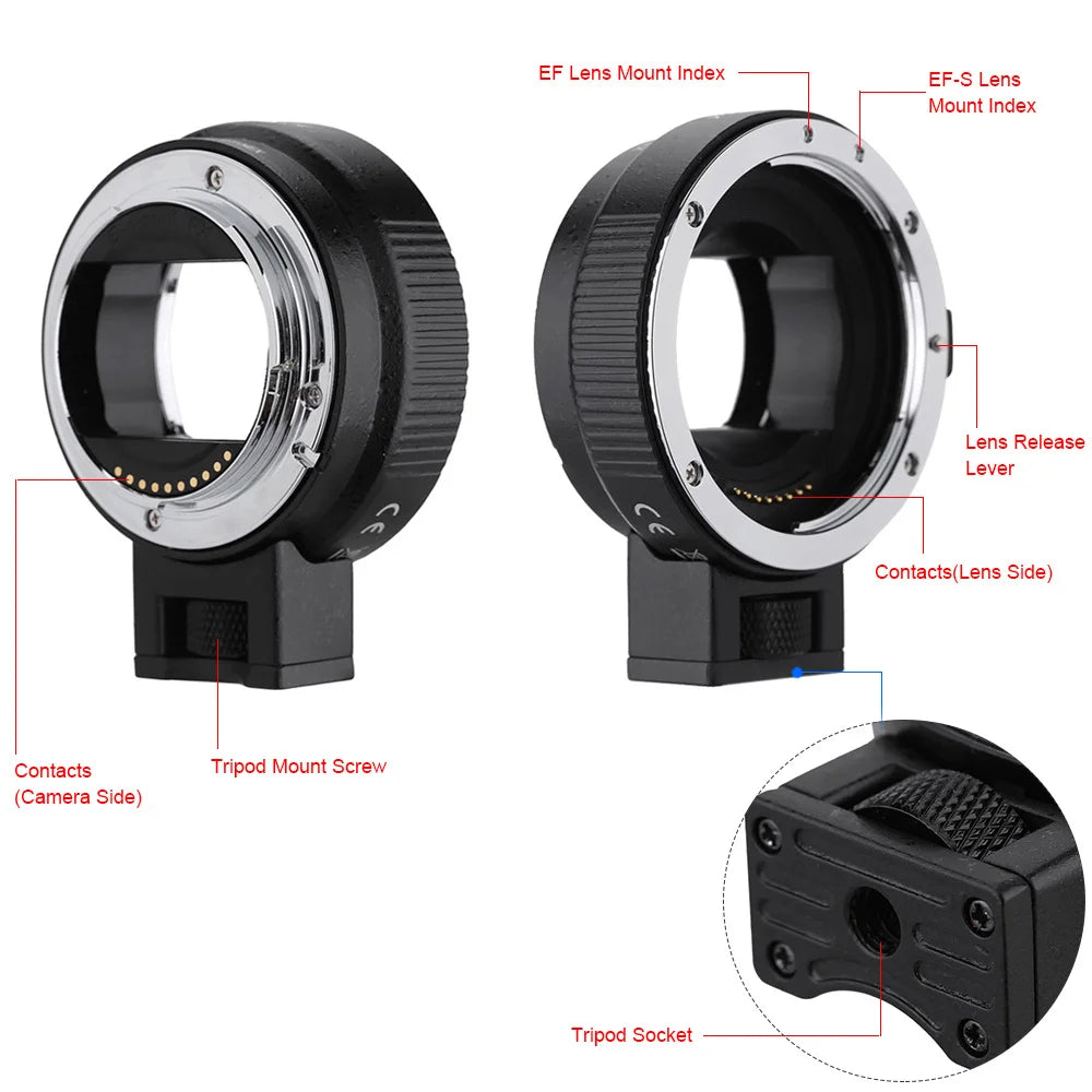 AF EF-NEXII Adapter Ring Andoer Auto Focus for Canon EF EF-S Lens to use for Sony NEX E Mount 3/3N/5N/5R/A7/A7R/A7S/A5000/A5100