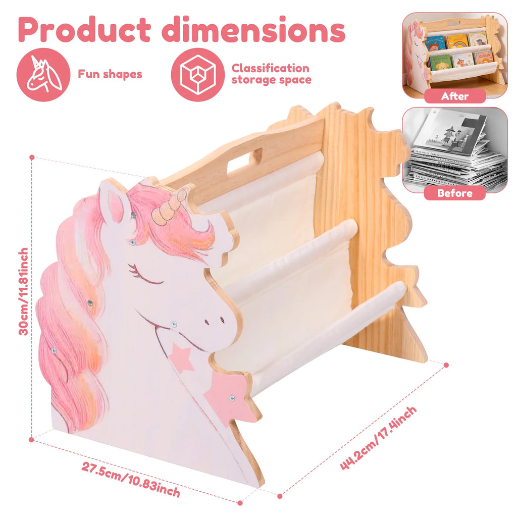 2-Tier Montessori Baby Bookshelf Double-Sided Wooden Book Rack Storage, 1pc