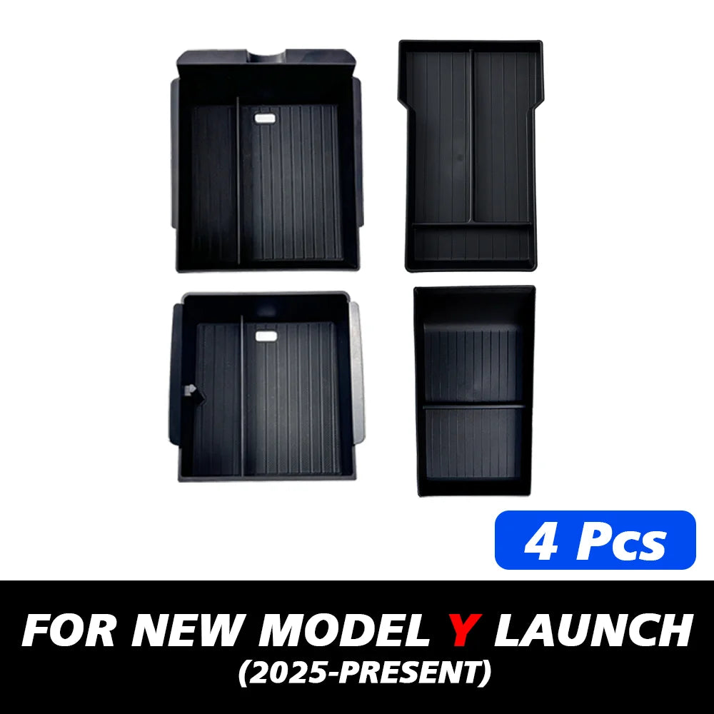 1/2/3/4/6/7/8pcs For Tesla New Model Y 2025 Launch Juniper ABS with Silicone Non-slip Mat Console & Armrest Storage Box Watercup