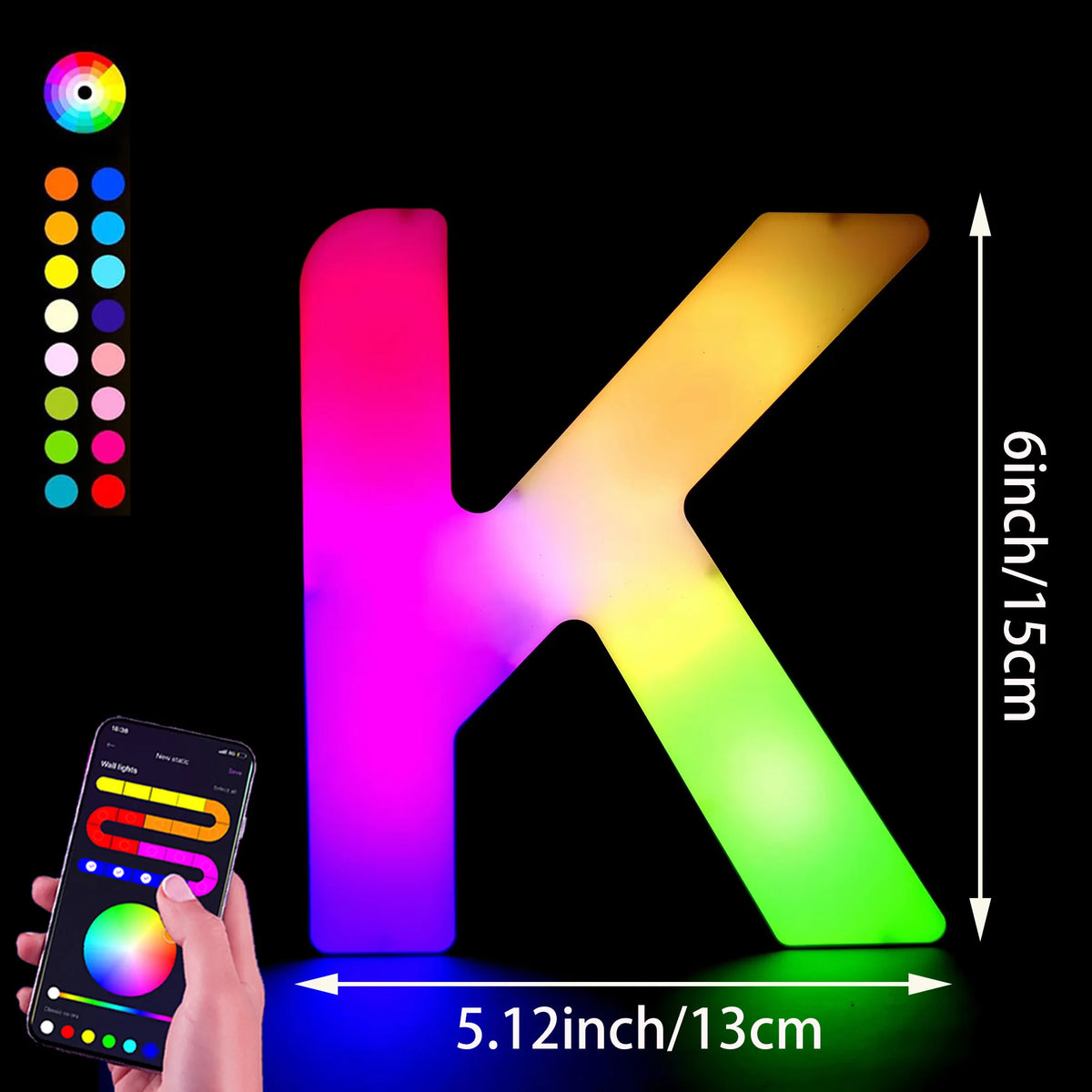 1PC Smart LED Letter Light - DIY RGB Marquee App Control Music Sync Indoor Sign Game Holiday Party Wedding Graduation Season A-Z