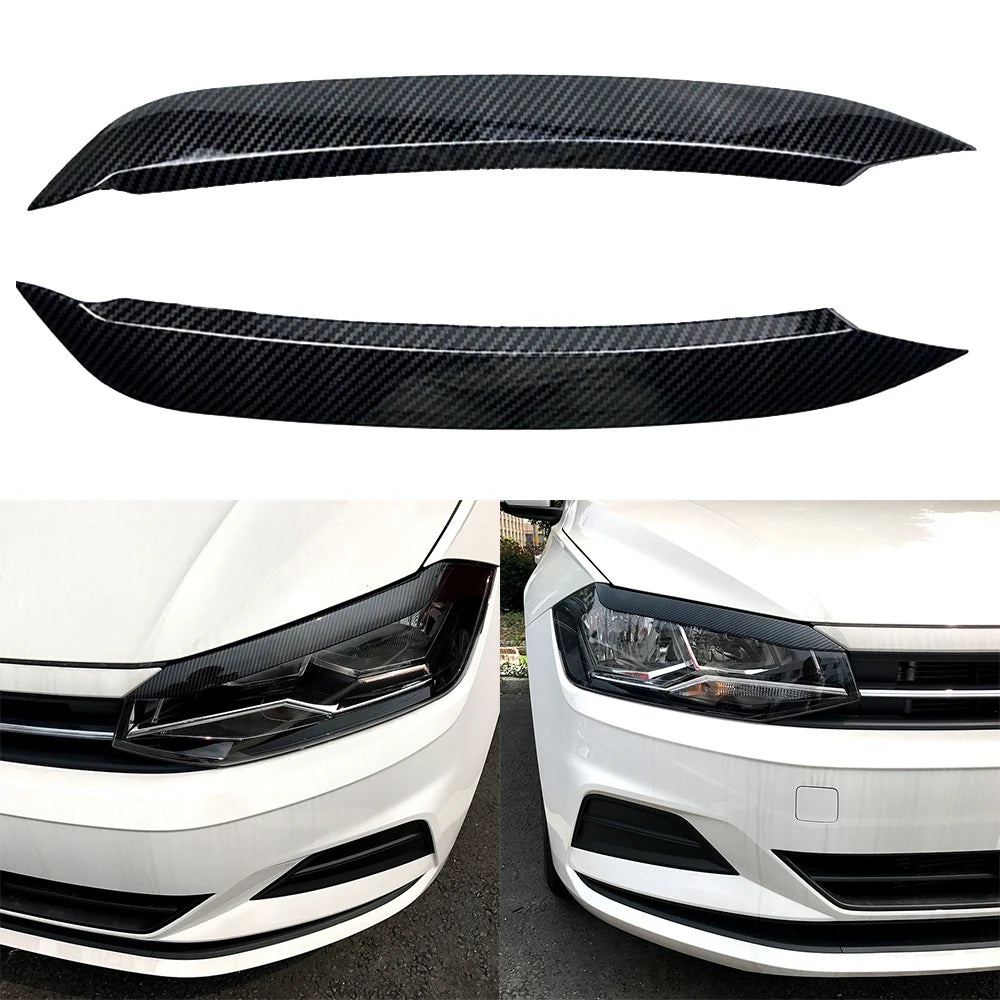 2pcs/set Front Headlight Eyelids Eyebrow Trim Decoration Sticker for VW Polo MK6 2019-2022 Molding Lamp Eyebrow Strips Lid Cover