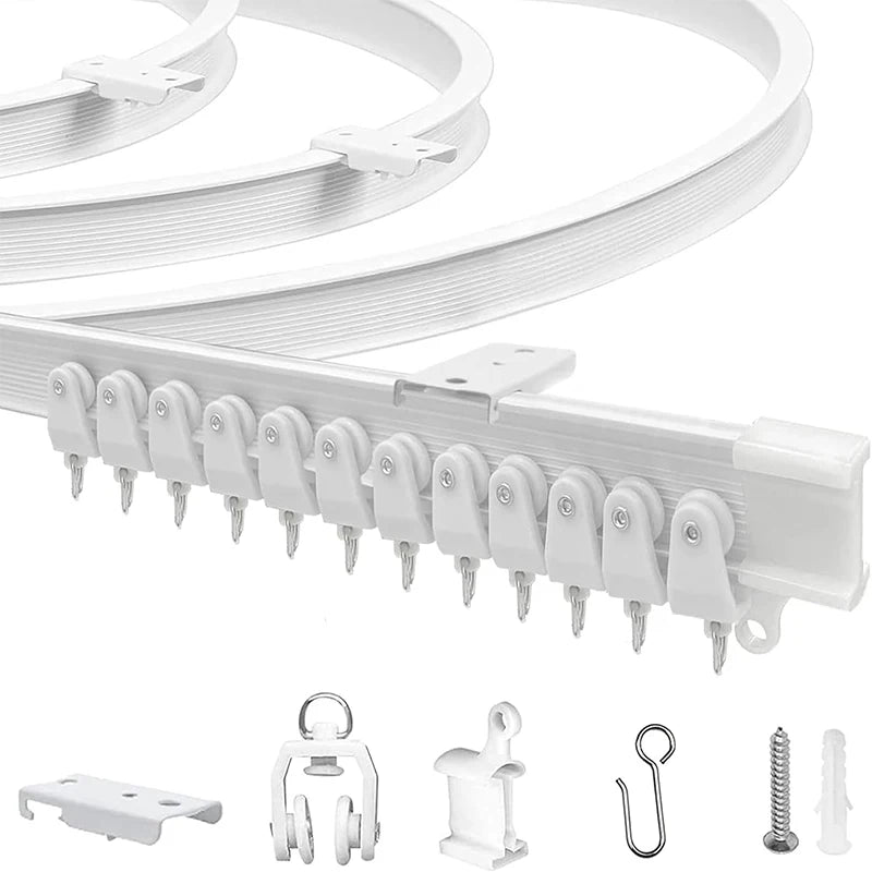 Flexible Bendable Ceiling Curtain Track Kit Durable Plastic With Multiple Hooks for Room Divider Curtains Rod RV Ceiling Track F