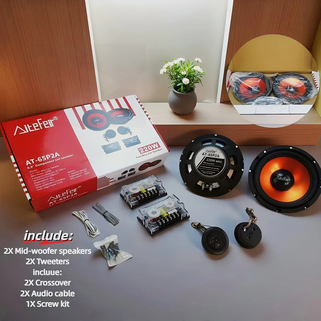 Universal 6.5 Inch Car Audio Upgrade Kit - 2-Way 440W Coaxial Speakers with Passive Crossover, Quick-Connect Terminals for Most Vehicles 2005+