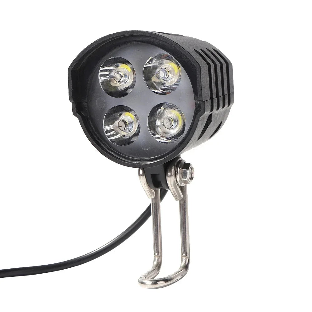 E-Bike Horn Light Electric Bicycle 4 LED Headlight 12W Waterproof 2 in 1 Horn and Light Switch Bicycle Flashlight