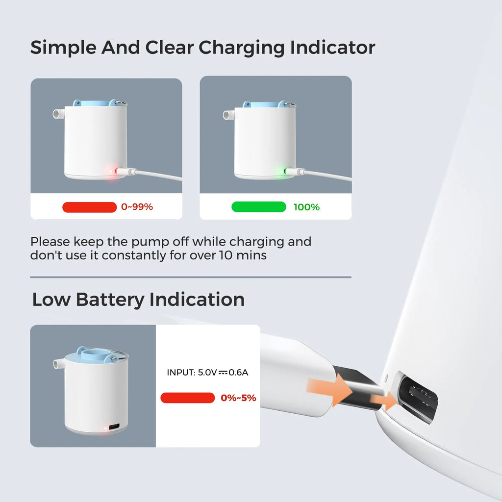 FLEXTAIL TINY PUMP X - Portable Air Pump, Mini Camping Pump with Light, USB-C Charging, Ideal for Sleeping Pad, Air Bed Mattress