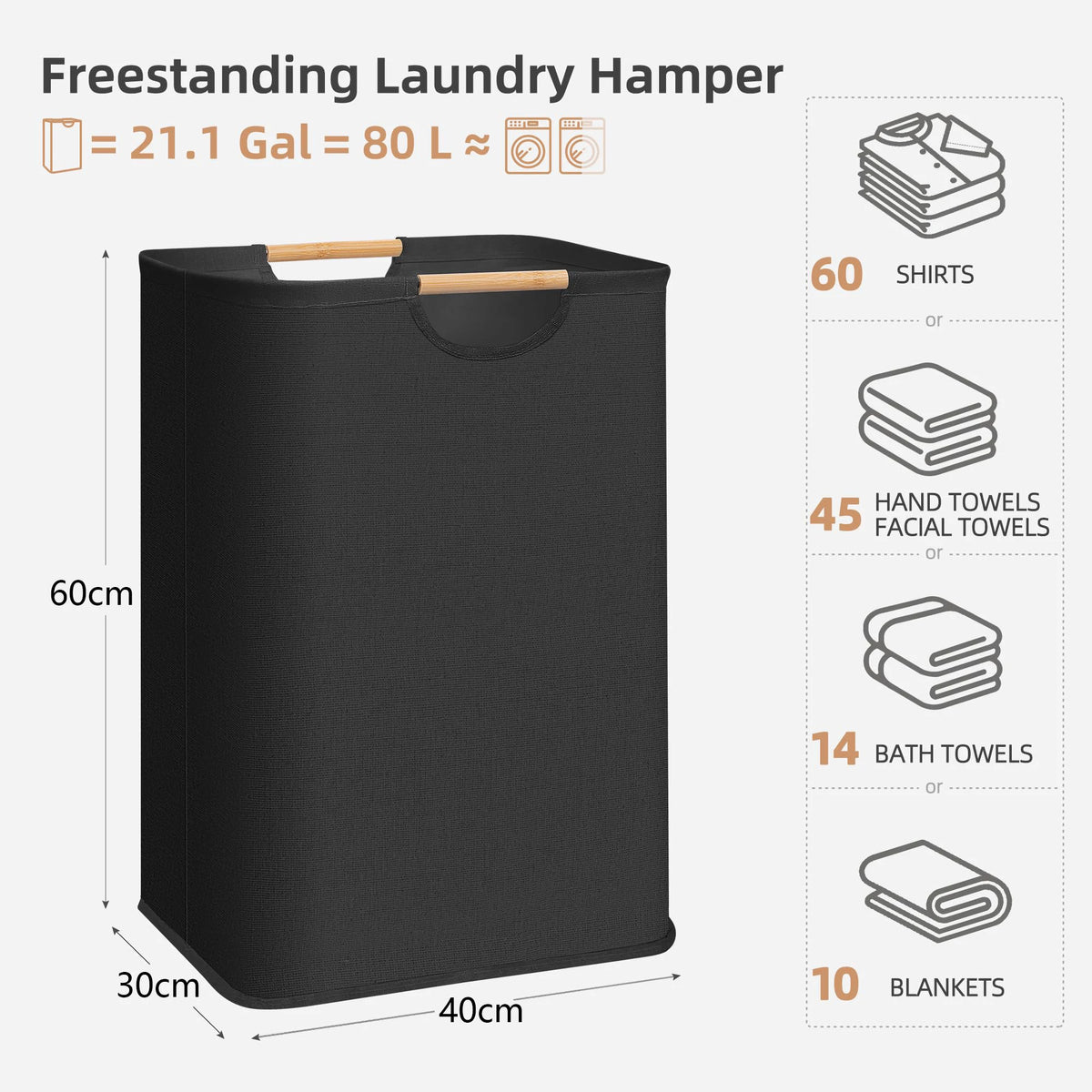Extra-Large Laundry Hamper with Handles Freestanding Tall Dirty Clothes Basket for Bedroom Bathroom Dorm Laundry Baskets