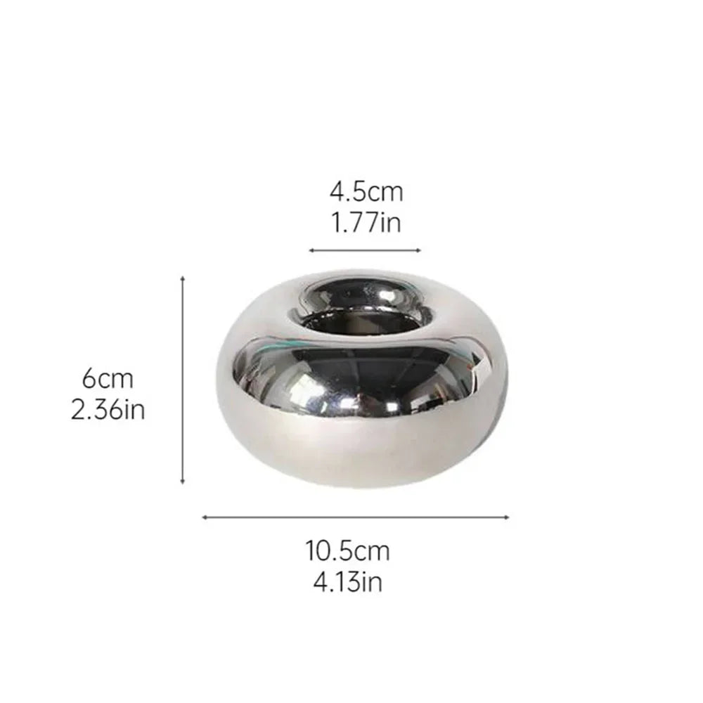 Ceramic candle holder, circular silver desktop candlestick, modern decor, sizes S/L