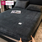 Soft Warm Plush Fitted Sheet Elastic Mattress Cover Fluffy Coral Fleece Bed Linen Winter Couple Luxury Double Bed Bedding