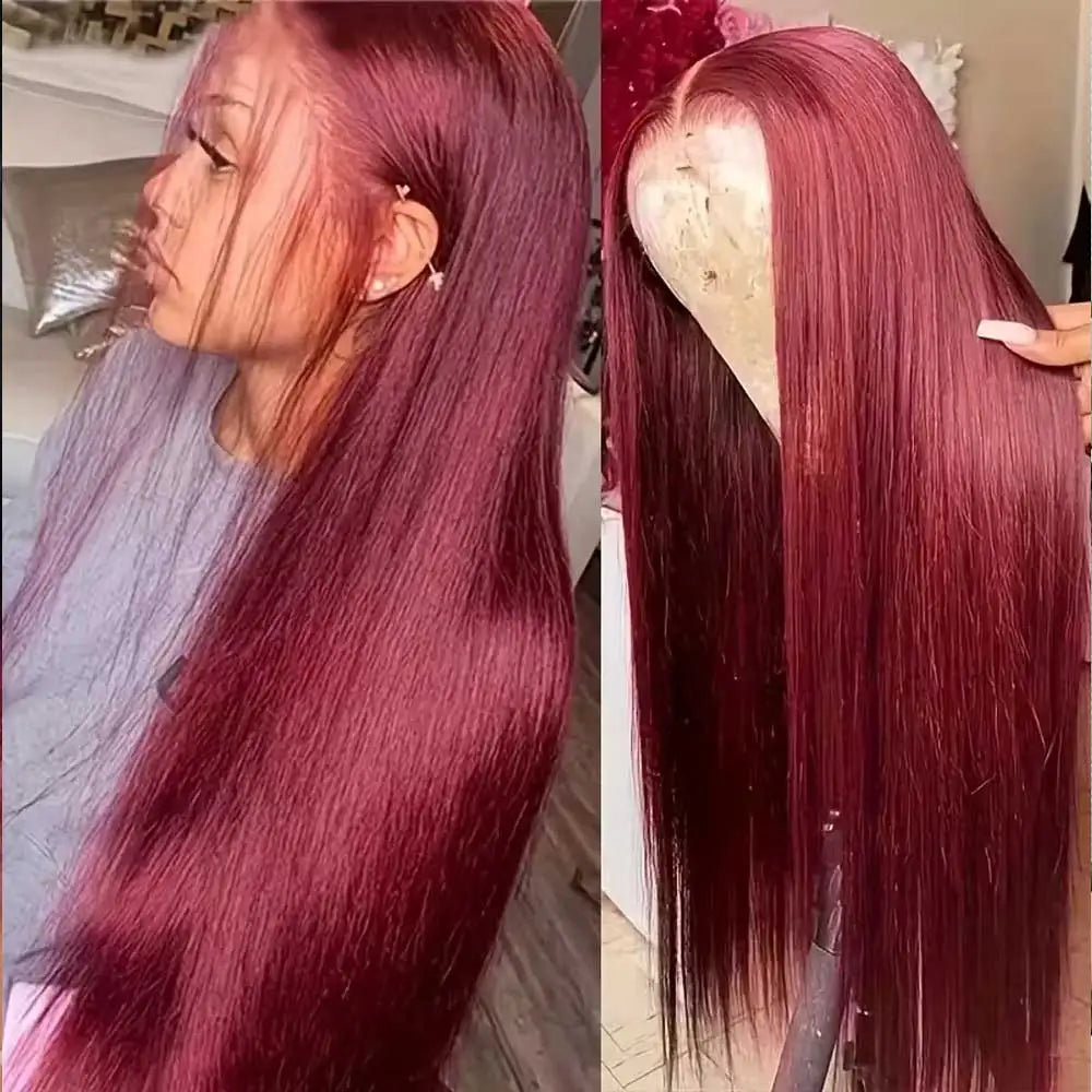 Burgundy 99J Human Hair Lace Front Wig 13x4 HD Transparent Body Wave 16-34in