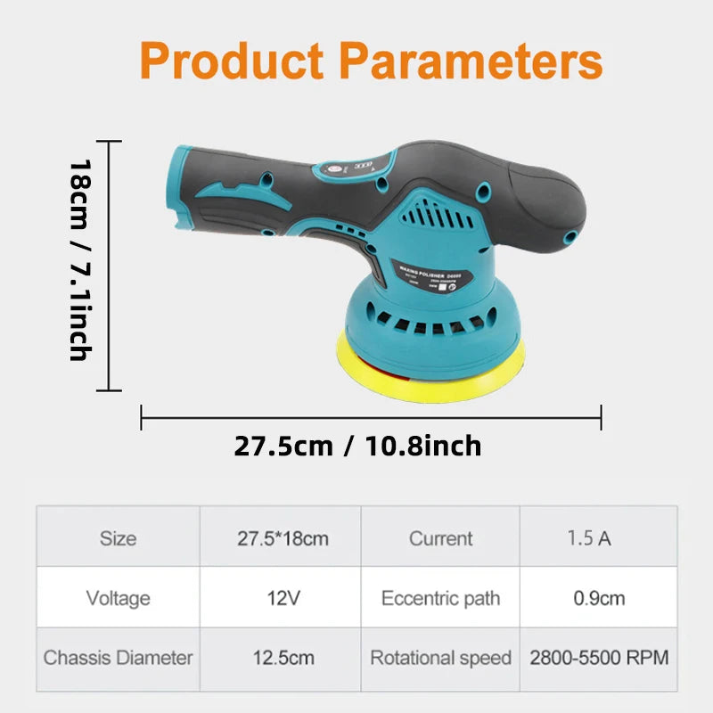 2800-5500RPM Electric Car Polisher 12V 5inch Wireless Auto Waxing Polishing Machine with Sponge Wool Pads Car Polish Waxing Tool
