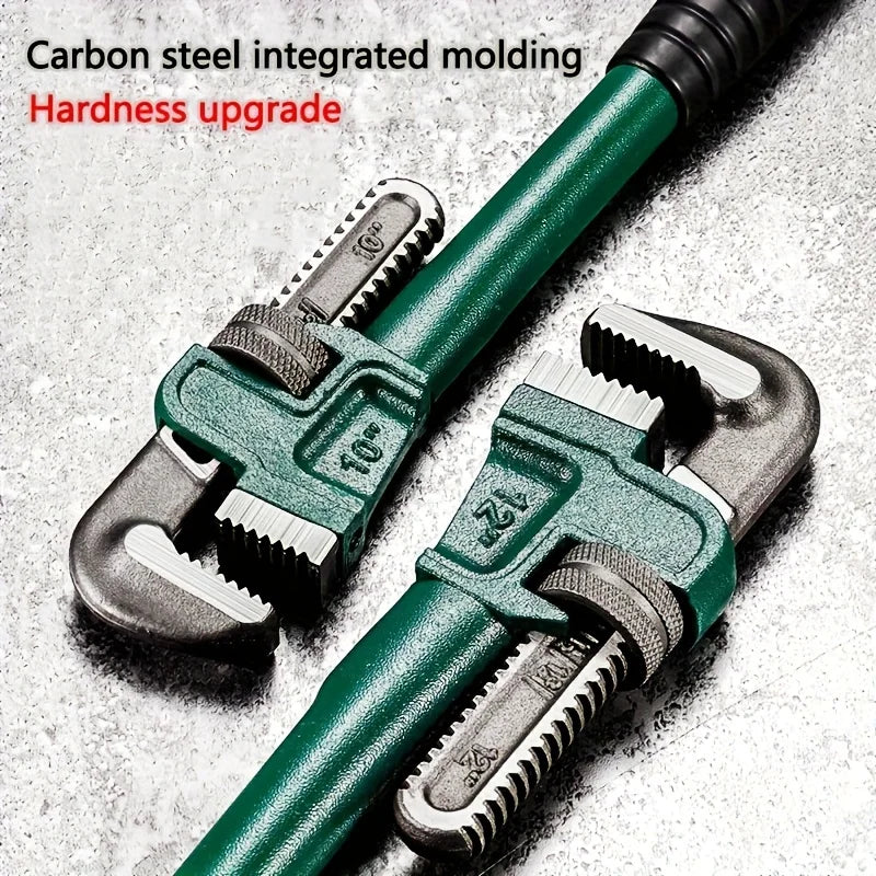 8/10/12/14 Inch Heavy-Duty Steel Pipe Wrench Set, Adjustable Straight Plumbing Wrench with Soft Grip Handle