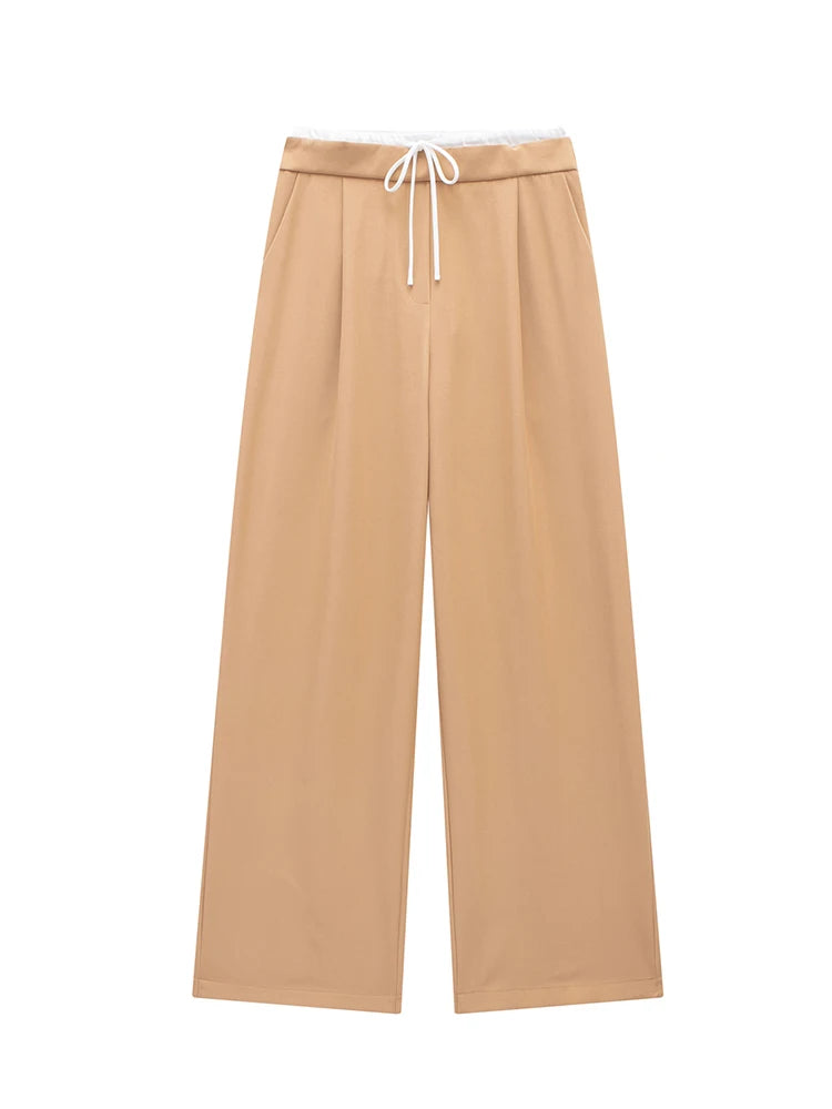 Willshela Women Fashion Solid Lace Up Side Zipper Straight Pants Vintage High Elastic Waist Female Chic Lady Trousers