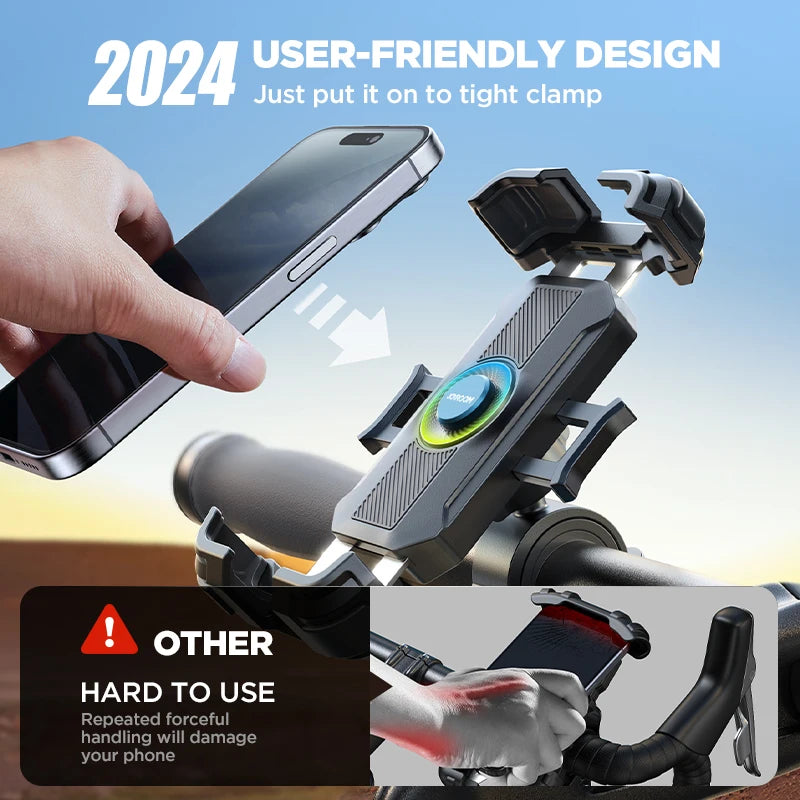 Joyroom Motorcycle Phone Mount Upgrade Bike Phone Holder Ultra-Stable Bicycle Phone Mount Handlebar Cell Phone Clamp for Scooter
