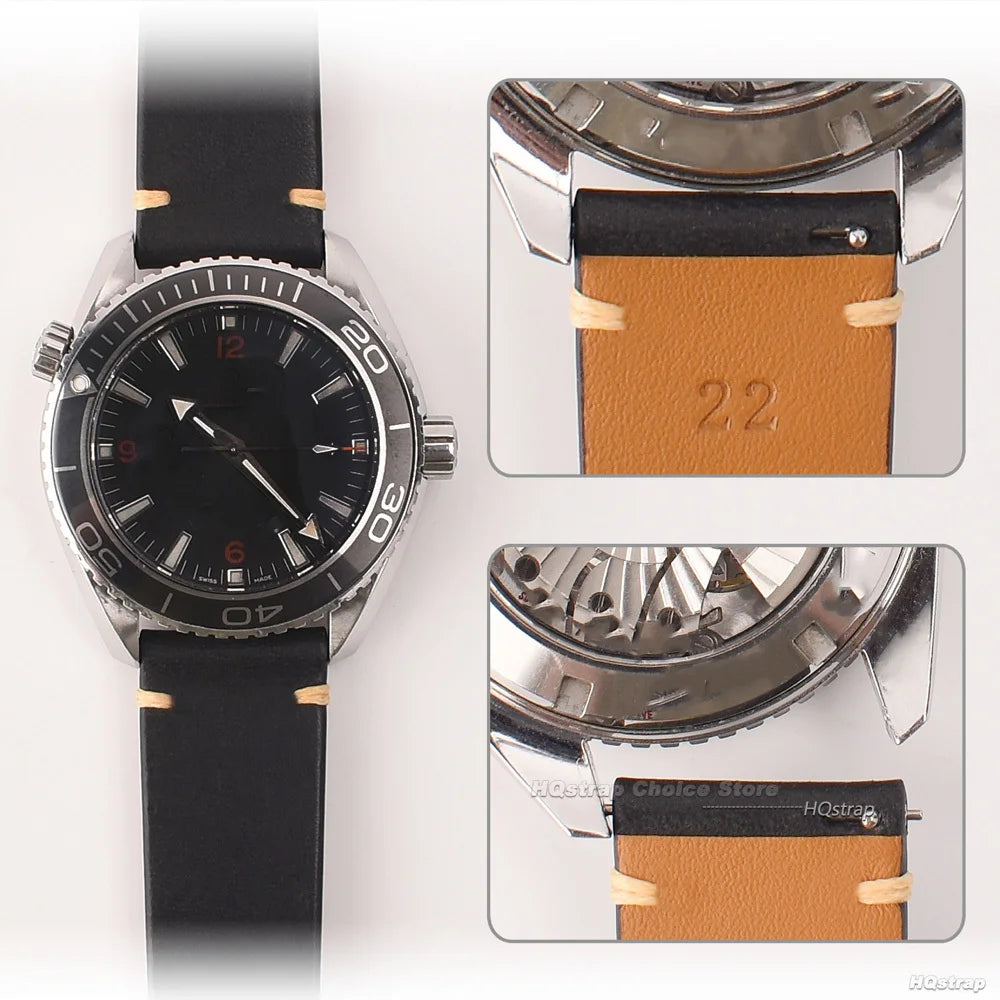 Stitching Leather Butterfly Buckle Watch Band 20mm 22mm Cowhide Strap for Rolex Bracelet for Seiko Women Men Vintage Wristband