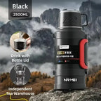 Insulated Stainless Steel Water Bottle with Handle, Black/Green 1.7L-3.2L Thermos
