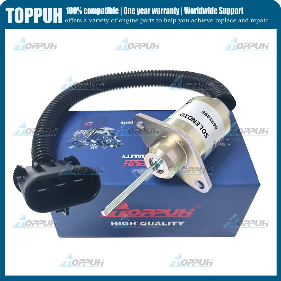 Fuel Shut Off Solenoid 12V for Bobcat 6691498 S130 S150 S160 S175 S185 S205 S450 Silver