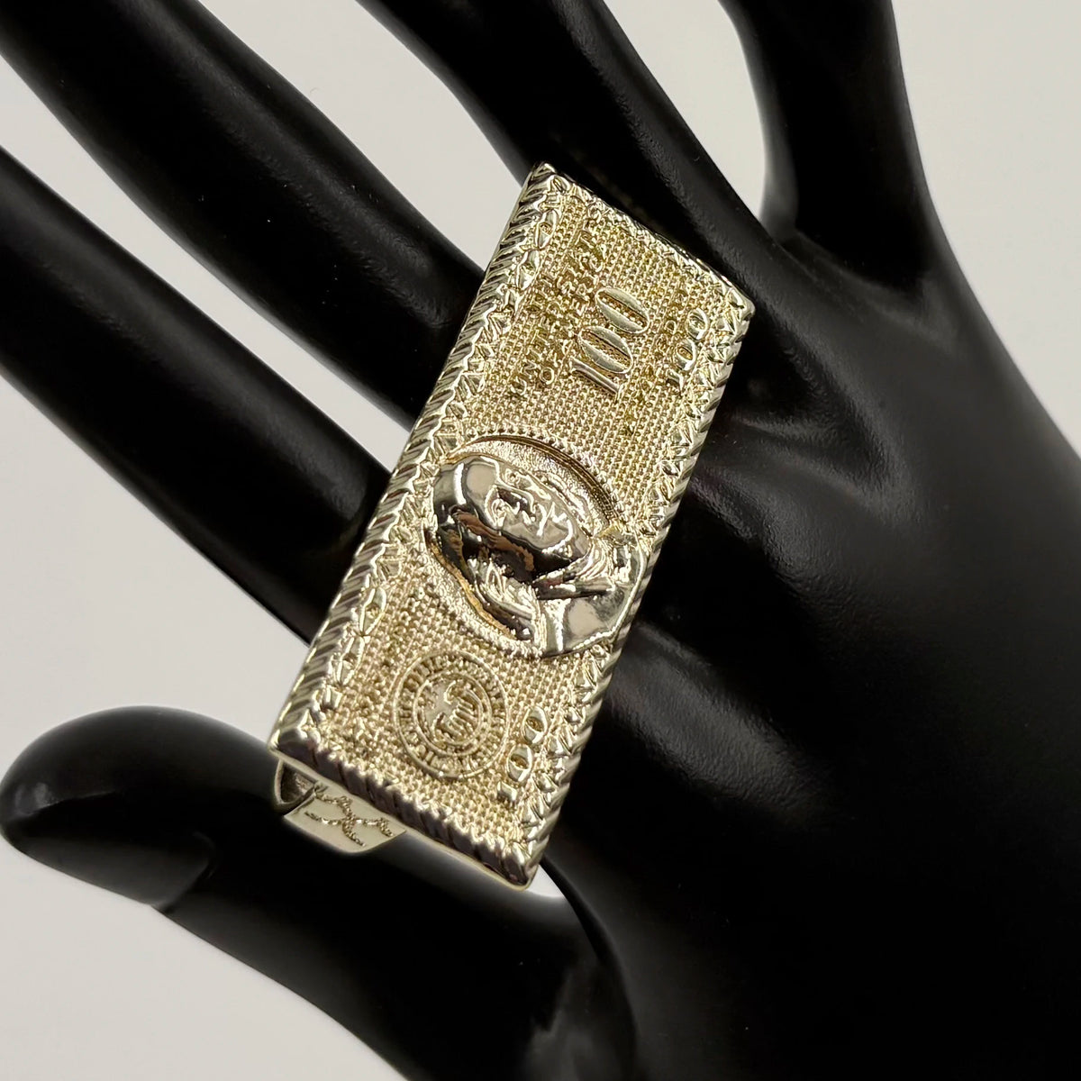 100 Dollar Bill Design 2 Finger Ring Heavy Rough Hip Hop Style 14K Gold Plated Big Size Men's Party Gift US Dollar Theme
